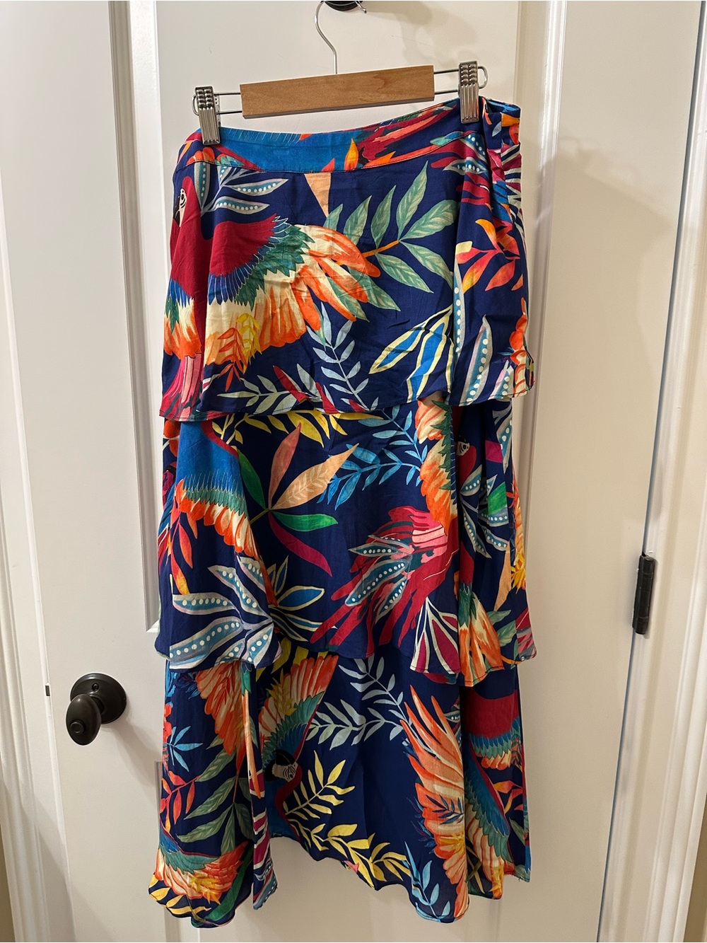 FARM Rio x Anthro Vibrant Navy skirt with Pink, Turquoise & Coral Floral Print